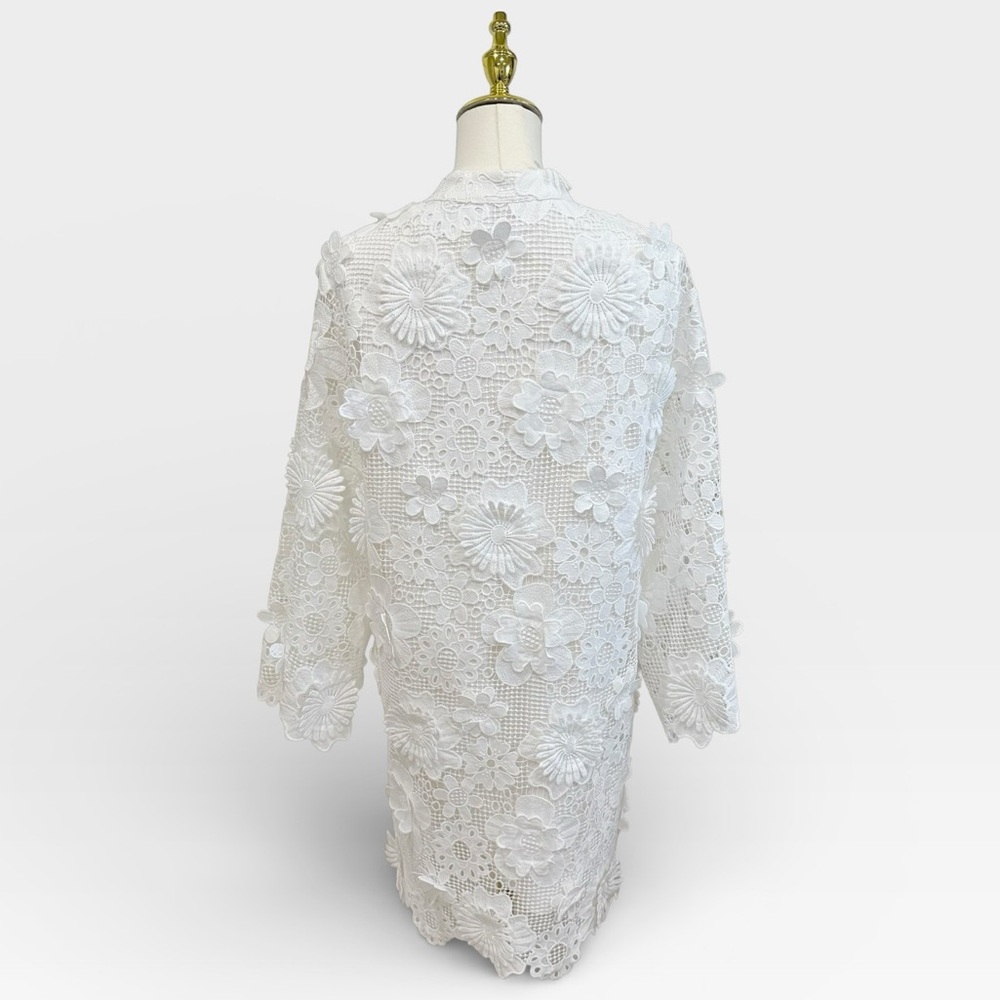 J.Marie Seraphina Shift Dress White Floral 3D Lace 3/4 Sleeve Kaftan NWT - Picture 5 of 14